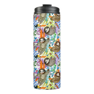Cartoon Watercolor Sloth Pattern Thermal Tumbler