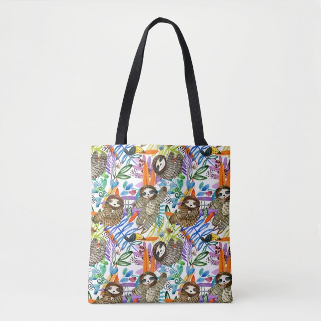 Cartoon Watercolor Sloth Pattern Tote Bag (Front)