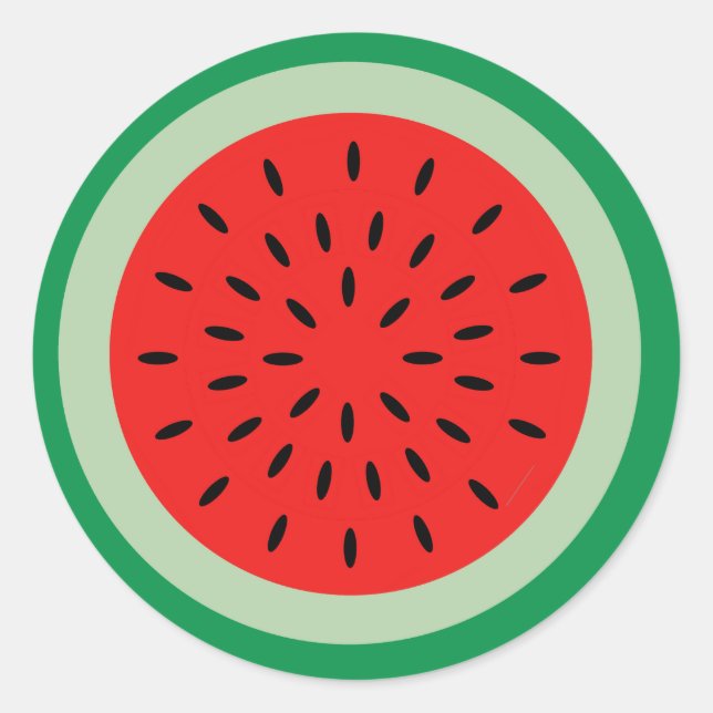 Cartoon Watermelon Slice Bright Red & Green Classic Round Sticker (Front)