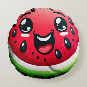 Cartoon Watermelon Slice Round Pillow – Whimsical