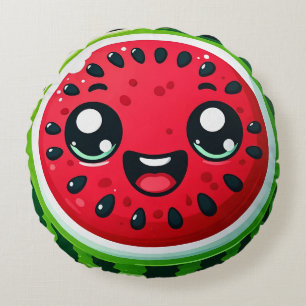 Cartoon Watermelon Slice Round Pillow – Whimsical 