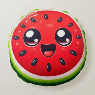 Cartoon Watermelon Slice Round Pillow – Whimsical 