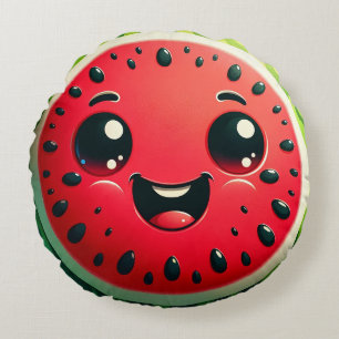 Cartoon Watermelon Slice Round Pillow – Whimsical