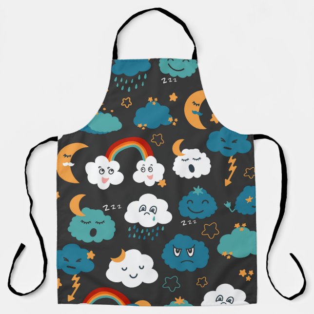 Cartoon Weather Forecast Seamless Pattern Apron (Front)