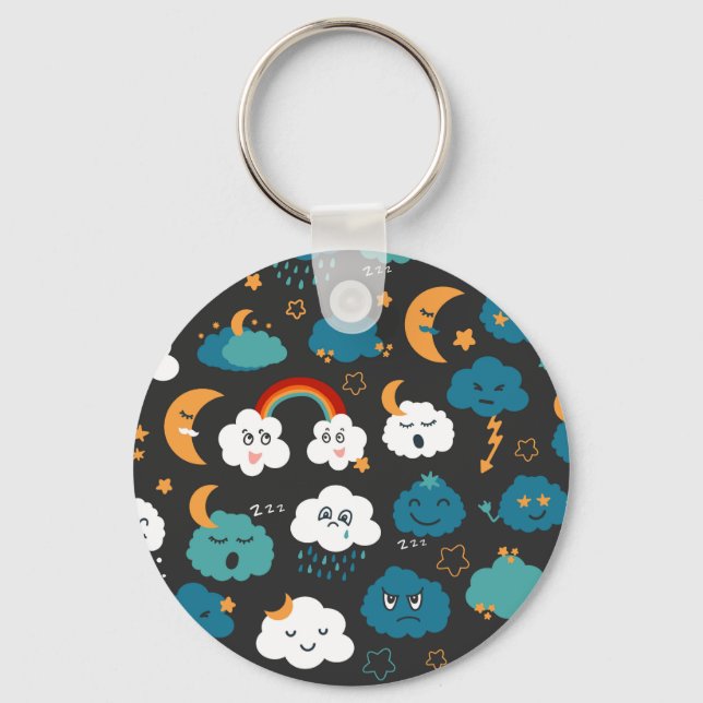 Cartoon Weather Forecast Seamless Pattern Key Ring (Front)
