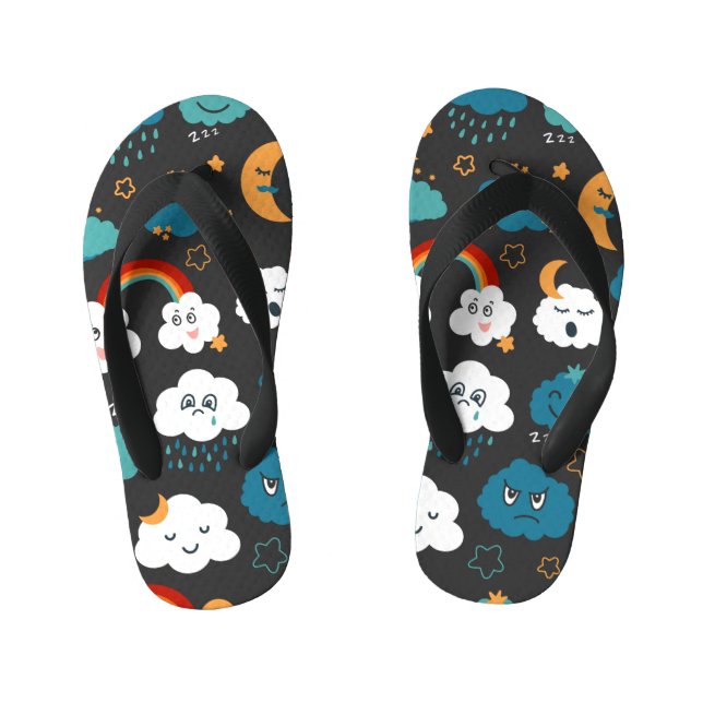 Cartoon Weather Forecast Seamless Pattern Kid's Flip Flops (Footbed)