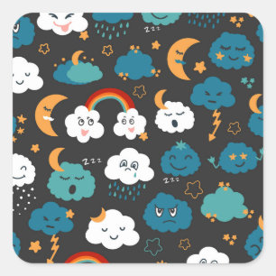 Cartoon Weather Forecast Seamless Pattern Square Sticker