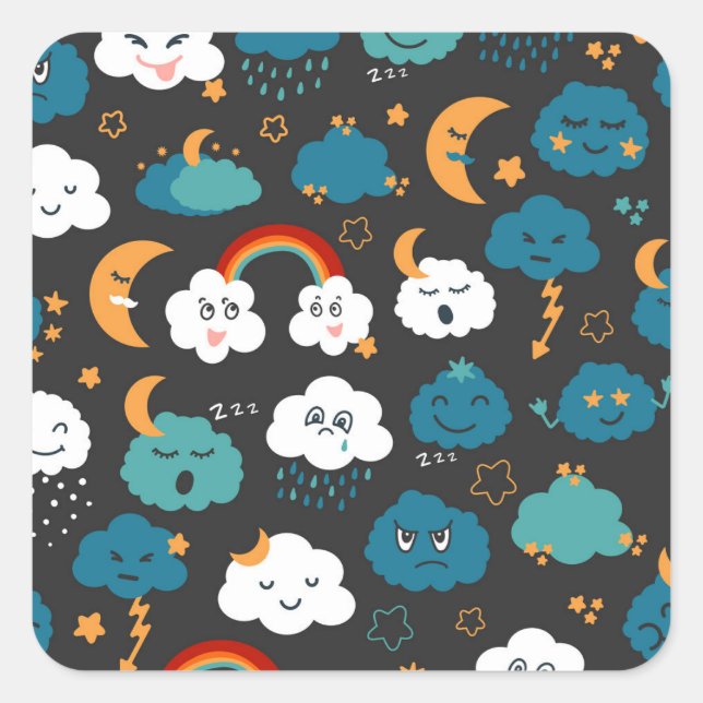 Cartoon Weather Forecast Seamless Pattern Square Sticker (Front)