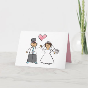 Cartoon Wedding Couple Bride & Groom Pink Heart Card