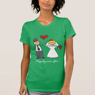 Cartoon Wedding Couple Bride & Groom Red Heart T-Shirt
