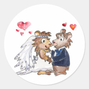 Cartoon Wedding Couple Classic Round Sticker