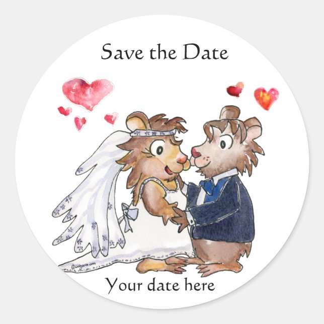 Cartoon Wedding Couple Save the Date Stickers (Front)