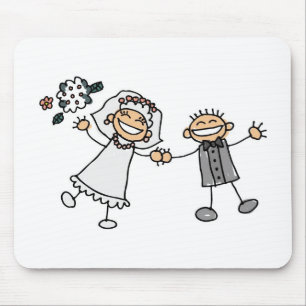 Cartoon Wedding Happy Couple Bride Groom Mouse Mat