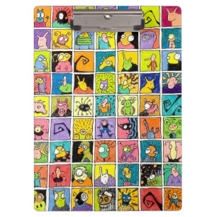Cartoon Weird Strange Faces Square Designs Clipboard