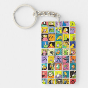 Cartoon Weird Strange Faces Square Designs Key Ring