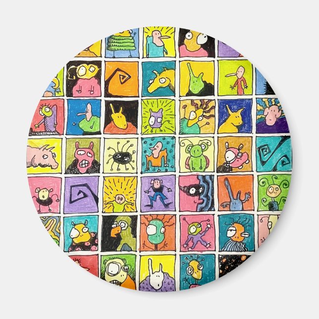 Cartoon Weird Strange Faces Square Designs Magnet (Front)