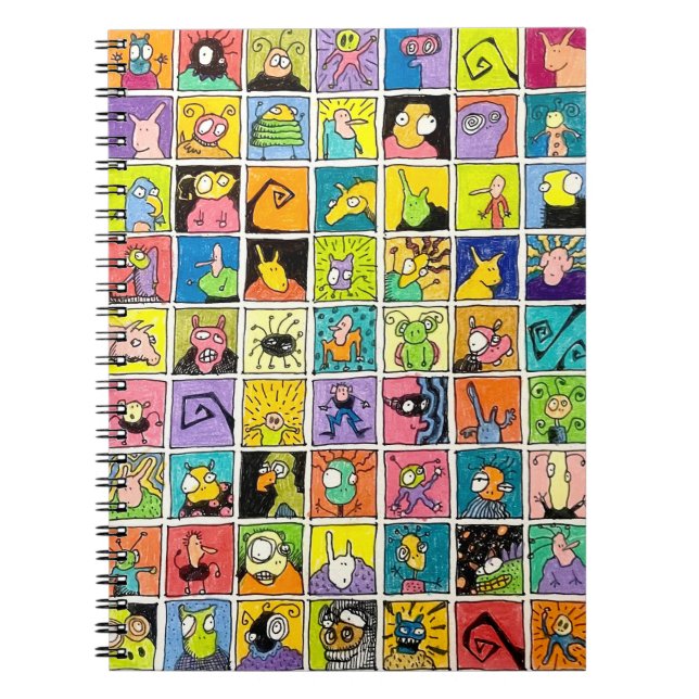 Cartoon Weird Strange Faces Square Designs Notebook (Front)