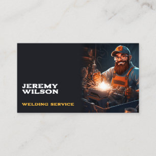 Cartoon Welder Metal Welding Service Steelwork Business Card