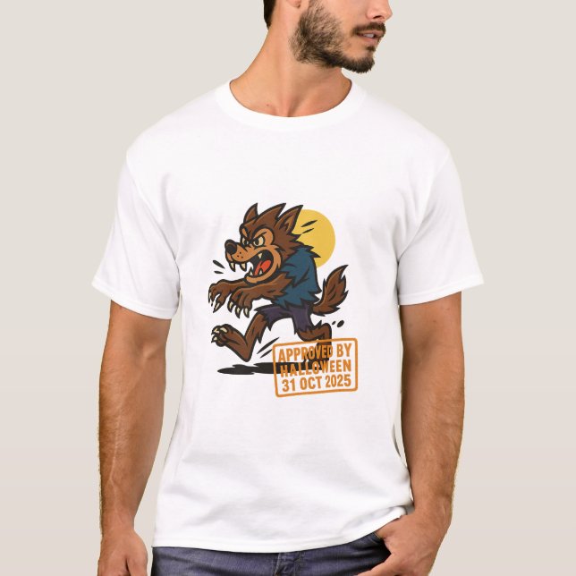 Cartoon Werewolf – Approved by Halloween T-Shirt (Front)