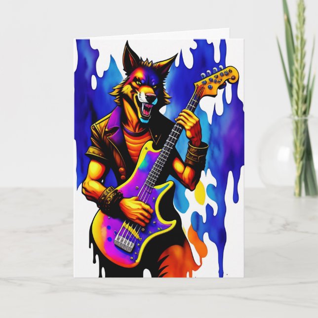 Cartoon Werewolf Musician Halloween Card (Front)