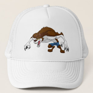 Cartoon werewolf trucker hat