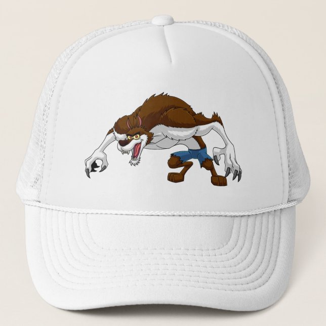 Cartoon werewolf trucker hat (Front)