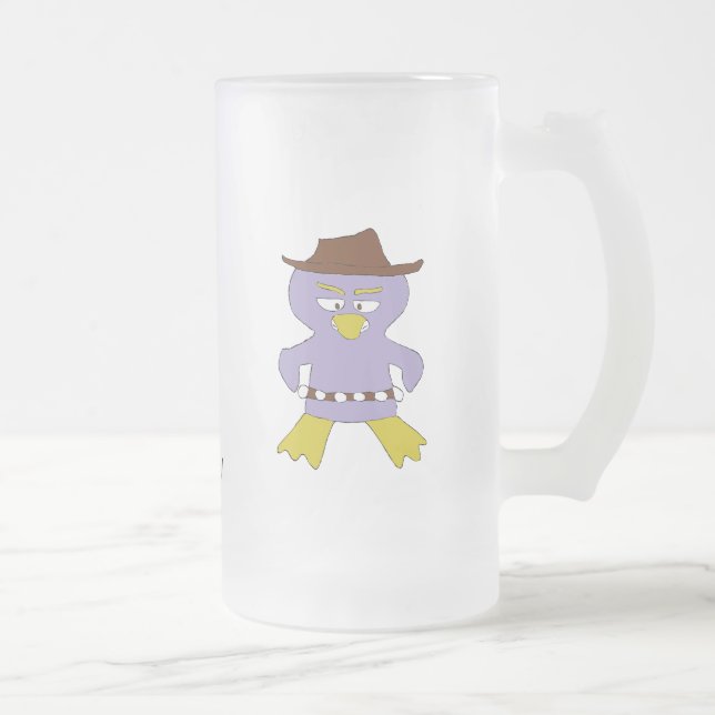 Cartoon Western Penguin Frosted Glass Beer Mug (Right)