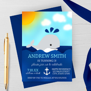 Cartoon Whale Summer Birthday Party Invitation