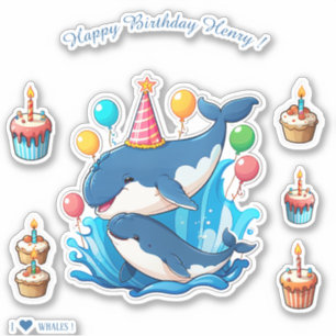 Cartoon Whales - Happy Birthday Personalised