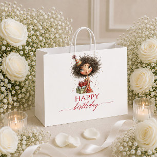 Cartoon Whimsical Woman Deep Red Script gift bag