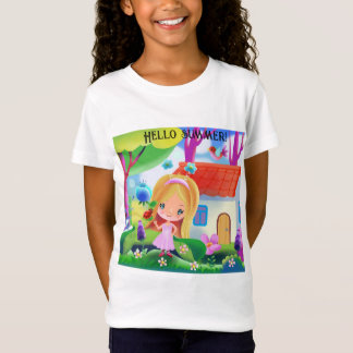 Cartoon whimsy girl in the garden and house T-Shirt