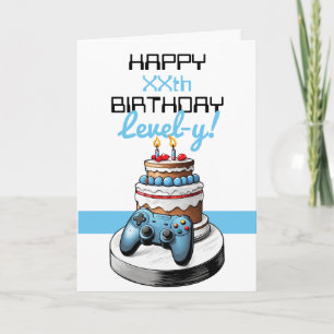 Cartoon White & Blue Gaming Controller Birthday Card