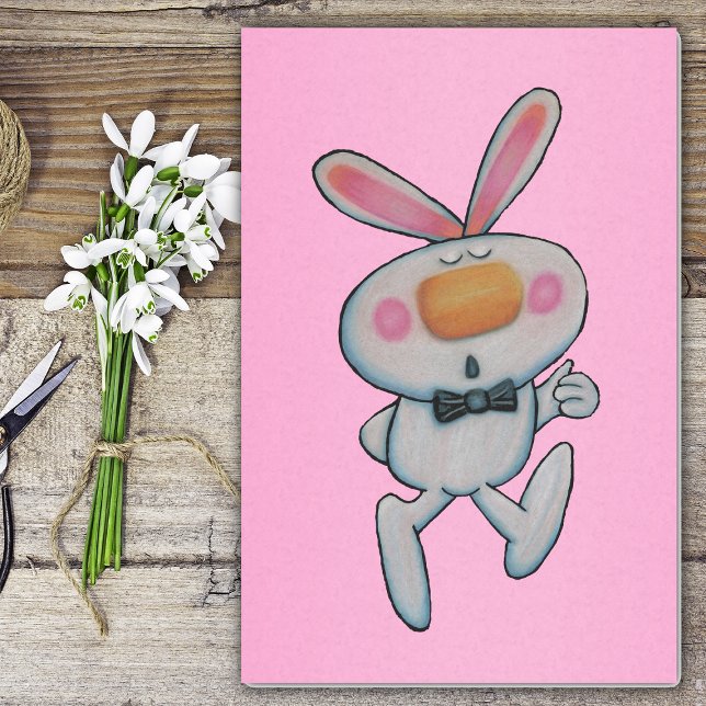 Cartoon White Bunny Giving Thumbs Up Vibrant Pink Tissue Paper (Cartoon white bunny rosy cheeks giving thumbs up sign on bright pink tissue paper.)