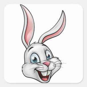 Cartoon White Bunny Rabbit Face Square Sticker