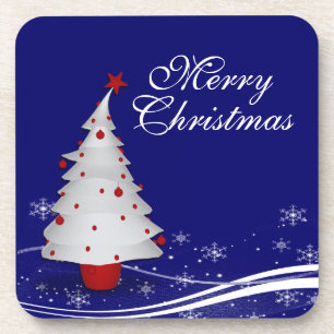 Cartoon White Christmas Tree Christmas Coaster