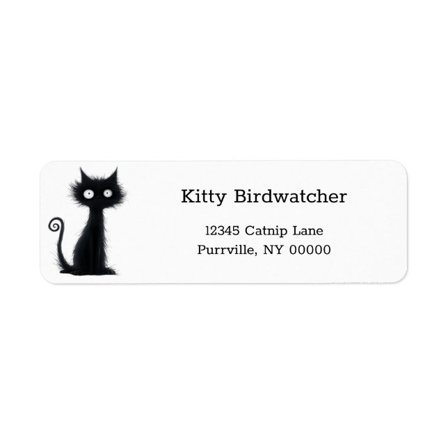 Cartoon White Eyes Black Cat Funny Return Address (Front)