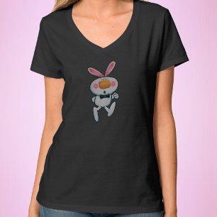 Cartoon White Rabbit Thumbs Up Rosy Cheeks Bow Tie T-Shirt
