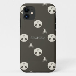 Cartoon White Skulls on Brown Embossed Text Effect iPhone 11 Case