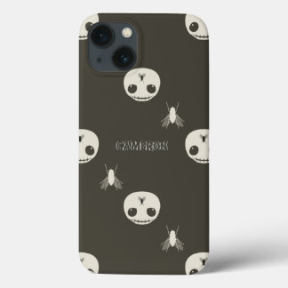 Cartoon White Skulls on Brown Embossed Text Effect iPhone 13 Case