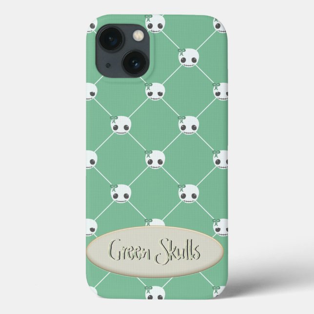 Cartoon White Skulls on Green Embossed Text Effect Case-Mate iPhone Case (Back)