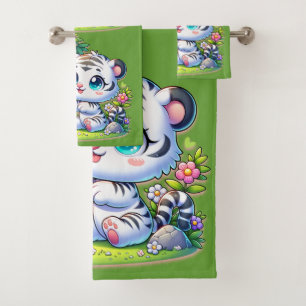 Cartoon White Tiger & Panda   Bath Towel Set