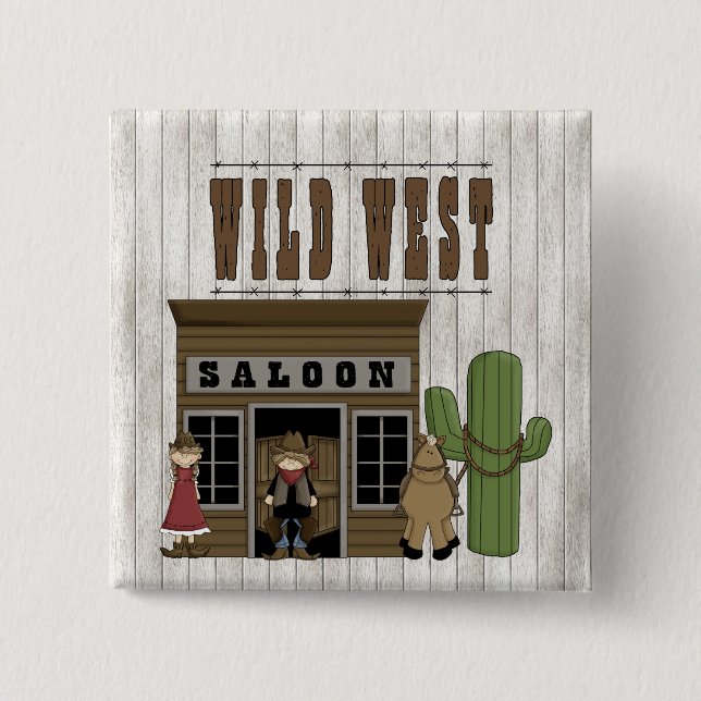 Cartoon Wild Western Fun Saloon 15 Cm Square Badge (Front)