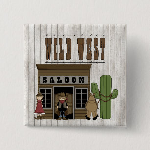 Cartoon Wild Western Fun Saloon 15 Cm Square Badge