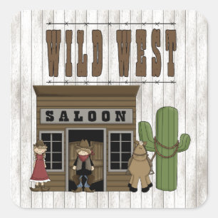 Cartoon Wild Western Fun Saloon Square Sticker