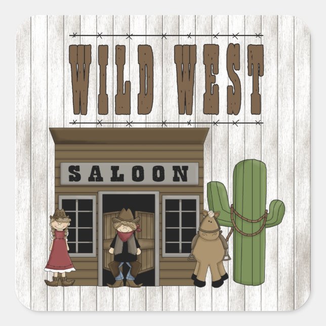 Cartoon Wild Western Fun Saloon Square Sticker (Front)