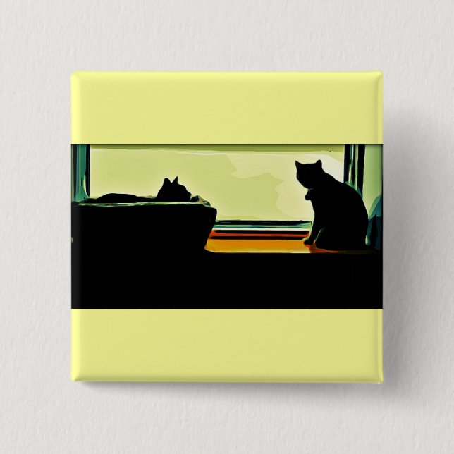 Cartoon Window Kitties 15 Cm Square Badge (Front)