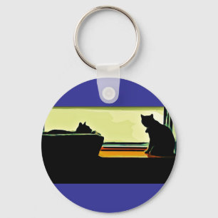 Cartoon Window Kitties Key Ring
