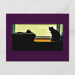 Cartoon Window Kitties Postcard