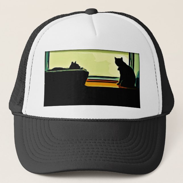 Cartoon Window Kitties Trucker Hat (Front)