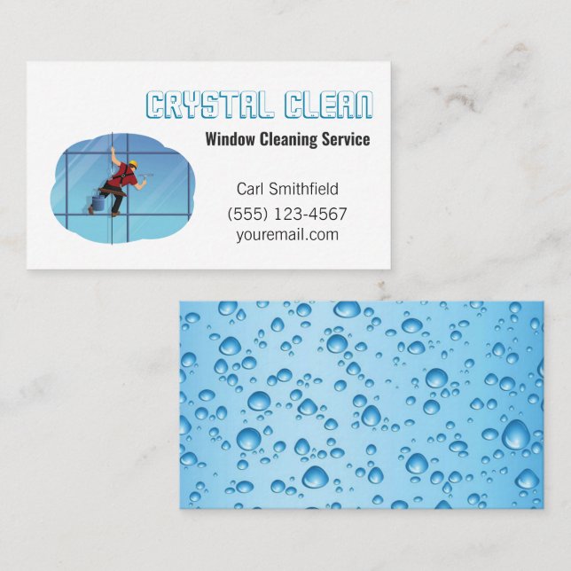 Cartoon Window Squeegee Cleaning Service Guy Business Card (Front/Back)